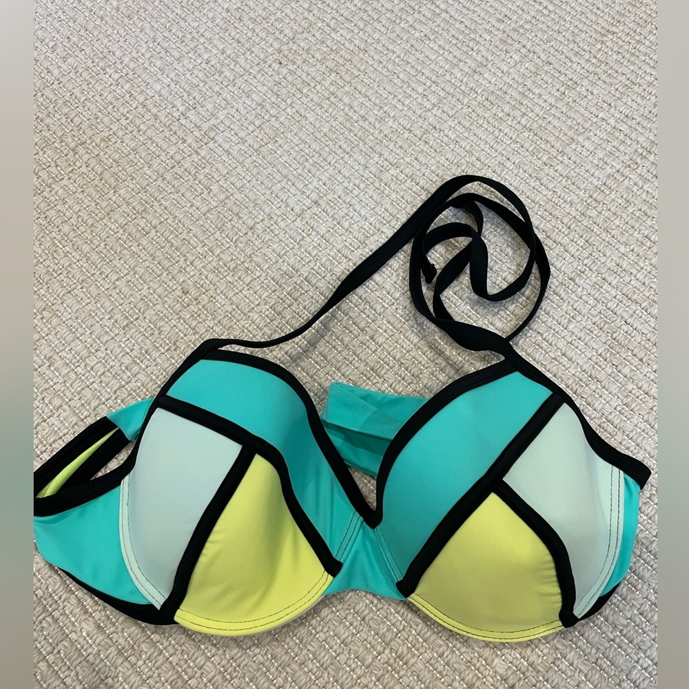 Xhilaration Blue and Yellow Colorblock Bikini Top
